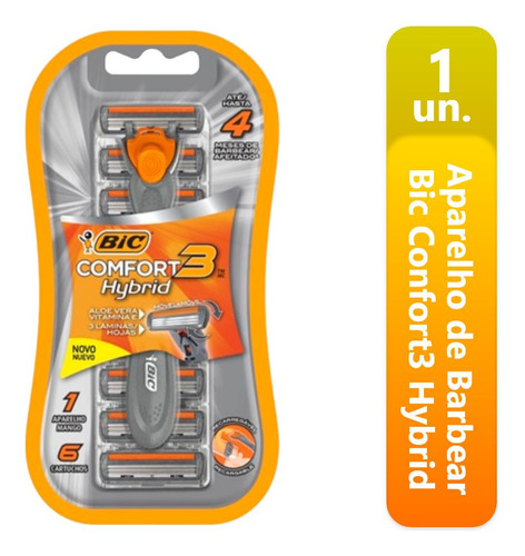 Kit 1 Aparelho De Barbear Bic Confort3 Hybrid +6 Catuchos