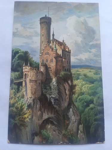 Alemania Antigua Postal Pintura Castillo Schlob Liechtenstei