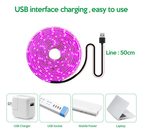 Tira De Luces Led De Cultivo Usb De Espectro Completo De 5 V