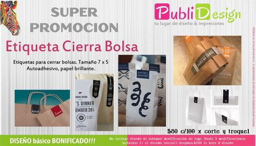 100 Etiquetas Cierra Bolsa 7x5 Cms Diseño Bonificado
