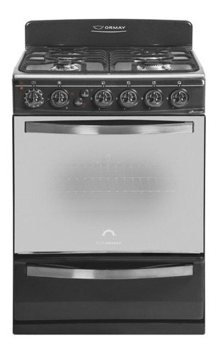 Cocina Ormay Gourmet pro a gas/eléctrica 4 hornallas  negra mate 220V puerta con visor 91L