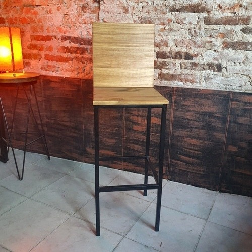Imagen 6 de 7 de Taburete Banqueta Respaldo Alto Industrial Hierro Madera