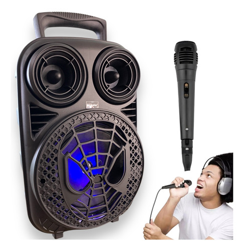 Caixa De Som Portatil Bluetooth Microfone Karaoke Com Led