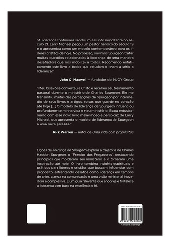 Livro Lições De Liderança De Spurgeon - Os Segredos Do Príncipe Dos Pregadores Para Os Líderes De Hoje - Larry J. Michael
