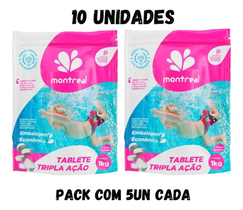 Kit Tripla Ação P/ Piscina 10 Pastilhas Tabletes Cloro 200g