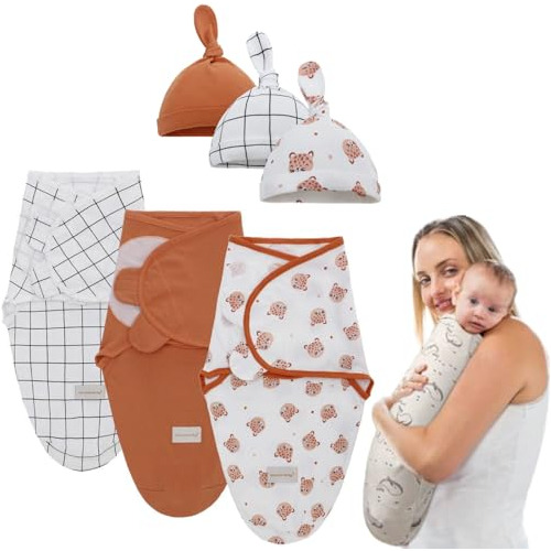 Swaddle Orgánico Ajustable Para Bebés Con Gorros - Pack De 3