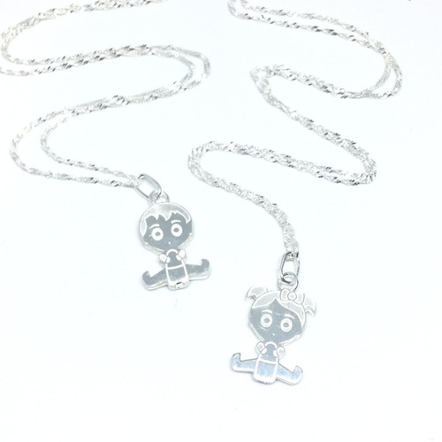 Conjunto Dije Y Cadena 50 Cm Nena/nene/bebe/madre Plata 925