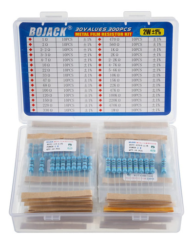 Kit De Resistencias Bojack, 300 Piezas, 30 Valores, 2 Watts