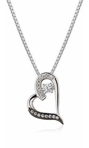 Collar - Sterling Silver Cz Dazzling Heart Pendant With 18  