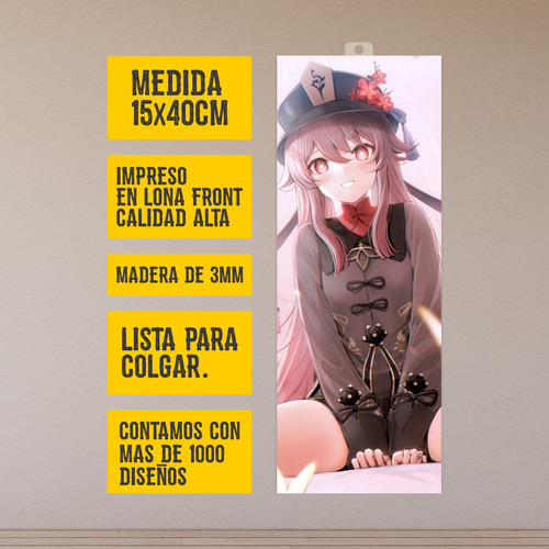 Imagen 2 de 8 de Mini Cuadro 15x40 Cm Genshin Impact Hu Tao Animeras