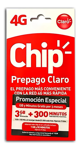 Chip Prepago Claro 3 Gb + 300 Minutos