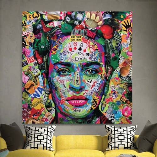 Cuadro Frida Kahlo Graffiti Canvas Grueso 90x90