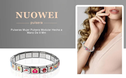 Pulsera Italian Charm Moda Calidad Acero Inoxidable Bracelet Rosa 17.5 Cm
