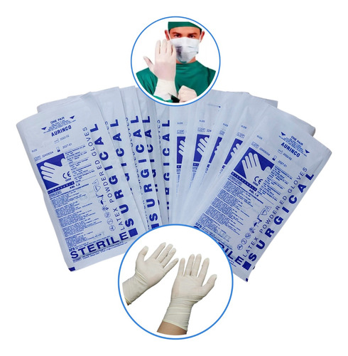 Guantes De Cirugia Esteriles Aurinco  X 10 Unidades