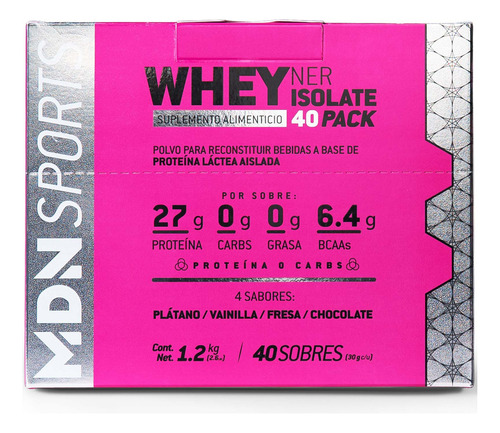 Proteína Aislada Whey Ner Isolate MDN Sports Pack 40 Sobres 30 g c/u 4 Sabores