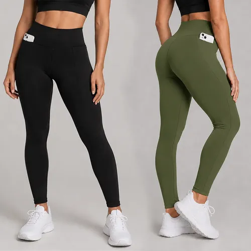 MLB 5196699008 Kit 2 Calcas Legging Feminina Grossa Cintura Alta Com Bolso JM