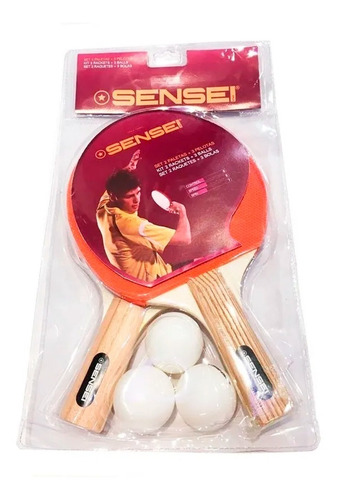 Imagen 4 de 7 de Set Ping Pong 2 Paletas + 3 Pelotas Tenis Mesa Sensei Juego
