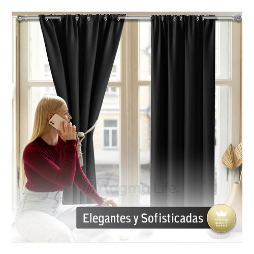 Cortinas Blackout Magma Life 2 Piezas 132 x 213 cm Elegantes Con Aislamiento Térmico Y Acústico Protección Solar Para Sala O Dormitorio Lavables Con Ojales Metálicos Color Negro