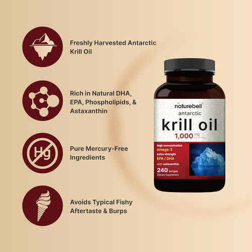 Naturebell Antarctic Krill Oil 1000mg Supplement, 240 Sof...