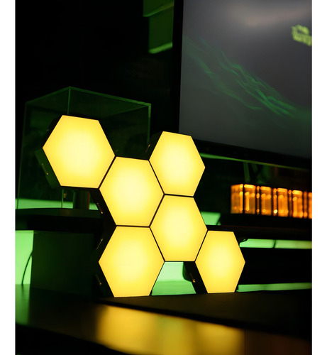 Kit Com 6 Luminarias Quantica Hexagonal Led Rgb Colorida