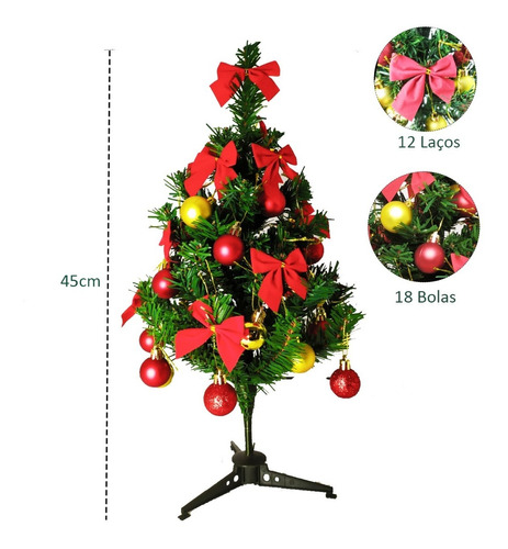 Árvore De Natal Decorada Pequena 45cm C/ Bolas E Laços | MercadoLivre