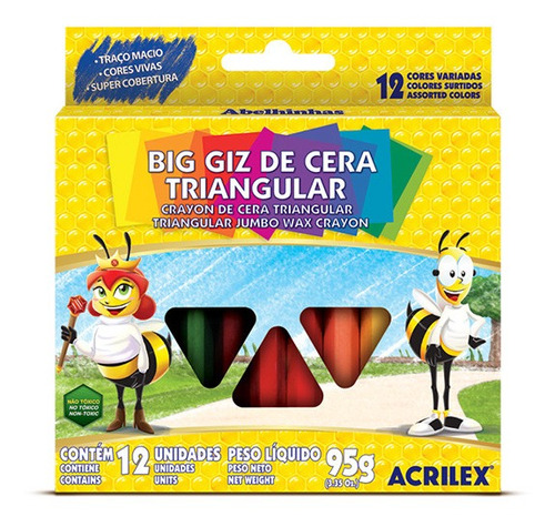 Giz De Cera Acrilex Big Jumbo Triangular 12 Cores 2 Caixas