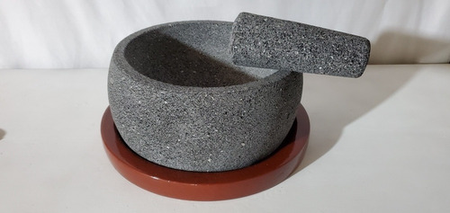 Molcajete Con Base De Madera 30 Cm De Diámetro X 14 Cm De Al