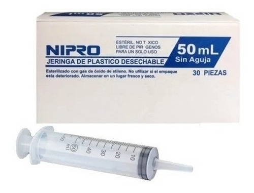 Jeringa Sin Aguja 50ml Punta Catéter Caja 30 Un Nipro