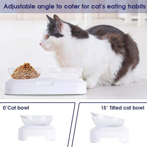 Cuenco Transparente Para Gatos Doble Y Ajustable En Plástico