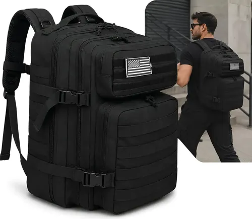 Mochila Tatica Militar Grande Masculina Reforcada Resistente Preto Liso