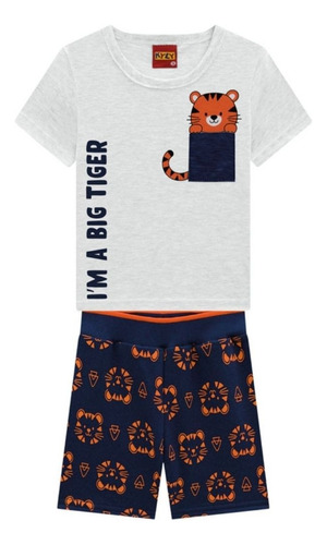 Conjunto Infantil Menino Verão Tigre Camiseta E Bermuda Kyly