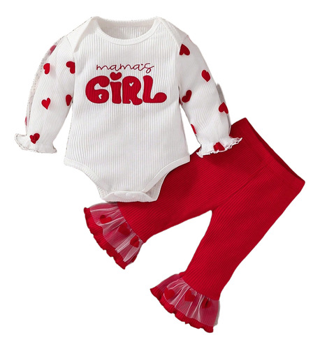 Conjunto Con Pantalones Acampanados Y Estampado De Corazones Rojo 3-6 M
