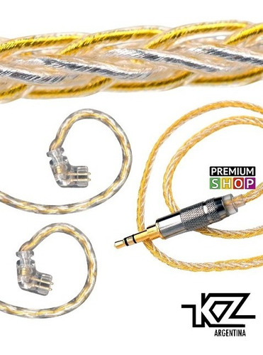Imagen 2 de 10 de Cable Kz Gold Silver Mixed Upgrade Reforzado Oro Y Plata