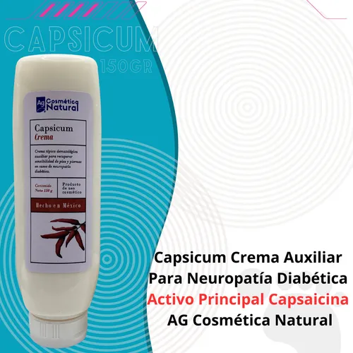 Capsicum Crema Auxiliar Para Neuropatía Diabética 150gr Activo Principal Capsaicina AG Cosmética Natural con ingredientes naturales para brindar un bienestar tota