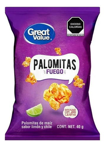3 Pza Palomitas De Maíz Great Value Fuego Sabor Limón Y Chil