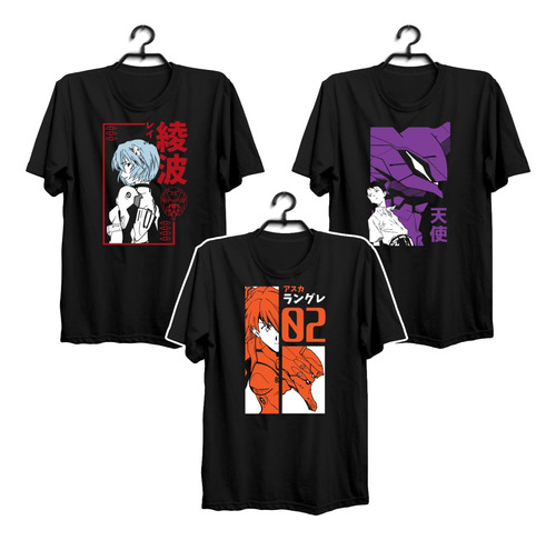 Paquete De 3 Playeras Anime Evangelion Rei Shinji Asuka Art