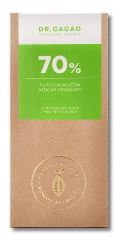 Chocolate Puro Saludable Dr Cacao Al 70% - (2 Unidades)