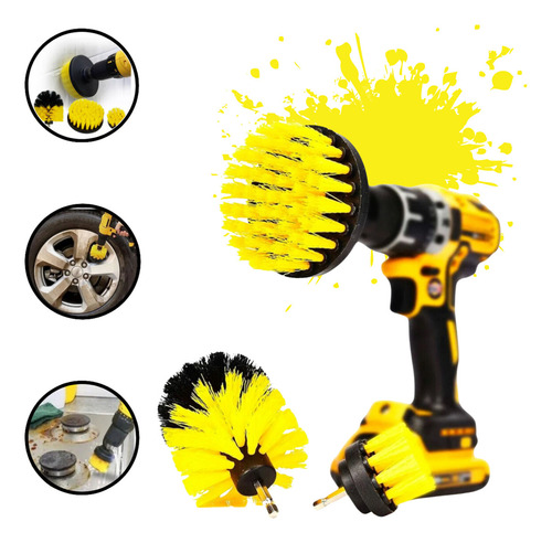 Kit Jogo De Escovas Para Limpeza Pesada Kit Com 3 Unidades Cor Amarelo