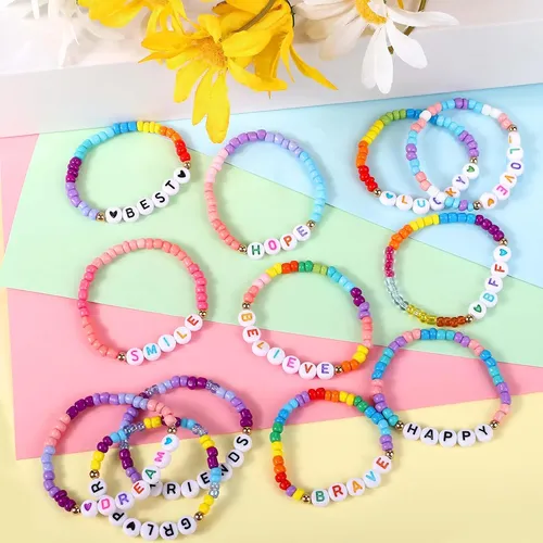 Set De 12 Pulseras De Amistad Con Cuentas De Letras – Regalo Para Niñas Y Decoración De Despedida De Soltera