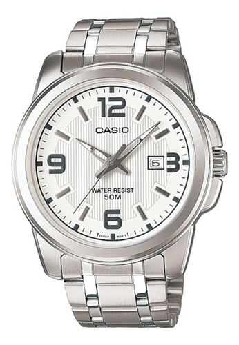 Reloj pulsera Casio MTP-1314 con correa de acero inoxidable color plateado - fondo blanco