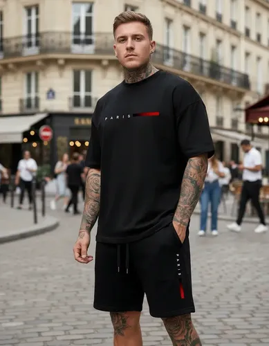 Kit Conjunto Camiseta + Short Moletom Estampado Paris France