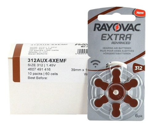 Pila Rayovac Extra Advanced 312 Botón - Pack De 60 Unidades