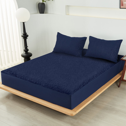 Cubre Colchón Impermeable King Con 2pcs Funda De Almohada Color Azul
