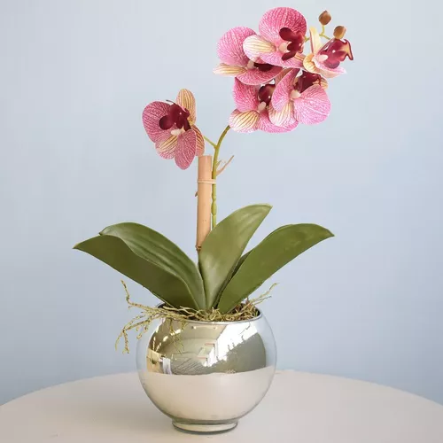 Arranjo De Orquídea Rosa 3d No Vaso Prateado | Formosinha