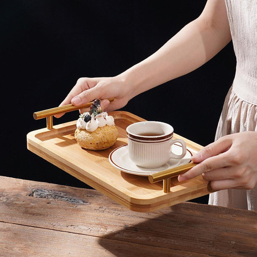 Bandeja De Madera Para Servir Con Asas, Bandeja Rectangular