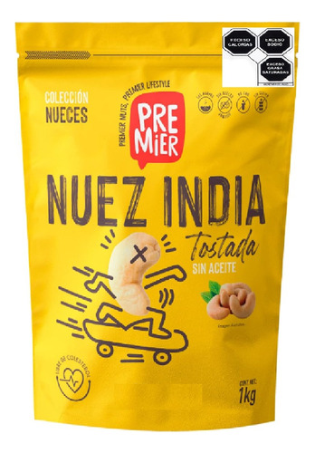 Premier Nuez De La India Frita con sal marina sin azucar en bolsa resellable 1 kilo