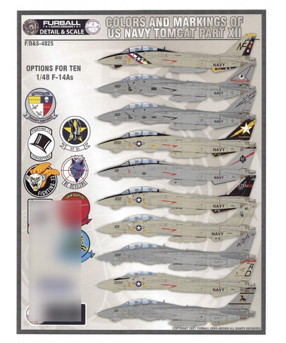 1/48 Folha Decal F-14 Tomcat Furball Faz 2 Modelos Completos