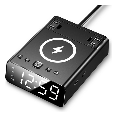 Reloj Despertador Con Cargador Inalámbrico Y Usb Despierta C
