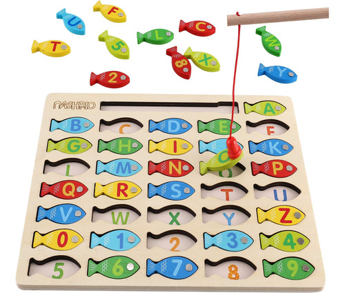 Juego Pesca Magnético Madera Niños Pequeños, Alfabeto, Con Y