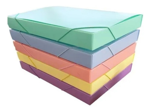 Caja Archivo Plastica Oficio 2,5cm Elastico 5 Colores Pastel